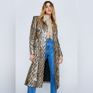 Faux Leather Snake Print Longline Coat sz 4